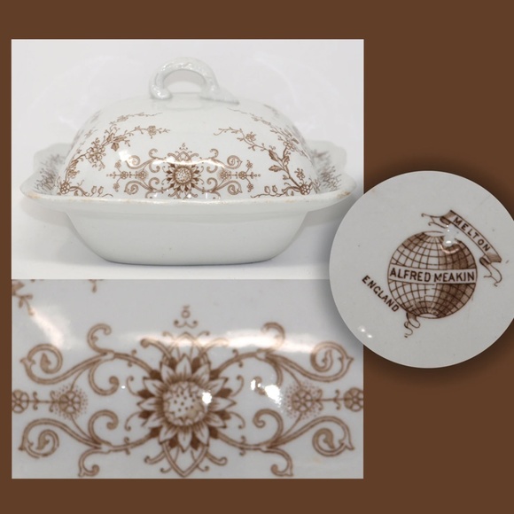 Vintage brown and white  Alfred Meakin Melton England Covered Serving Dish - Picture 1 of 11
